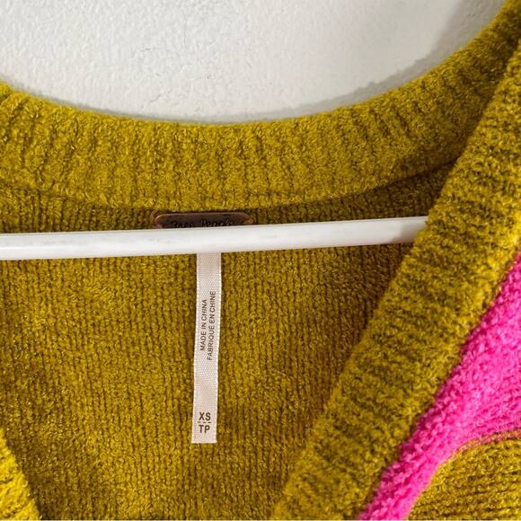 Free People All About You Stripe Chenille Sweater Multi Green Pink XS Oversized - Picture 8 of 16